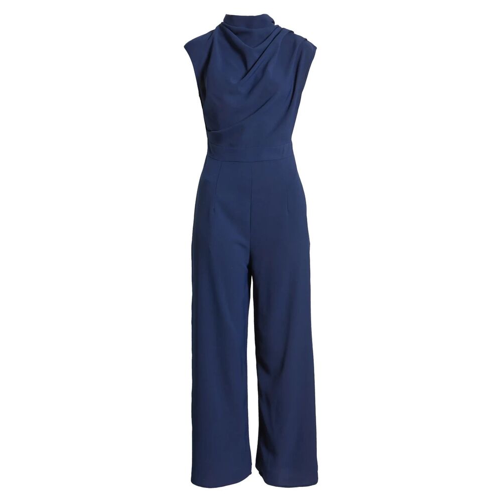 NIKKI LUND Lilou Wide Leg Sleeveless Cowl Neck Navy Jumpsuit - Medium